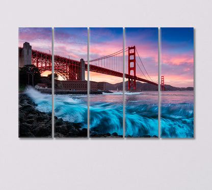 Golden Gate Bridge in San Francisco at Sunset Canvas Print-Canvas Print-CetArt-5 Panels-36x24 inches-CetArt