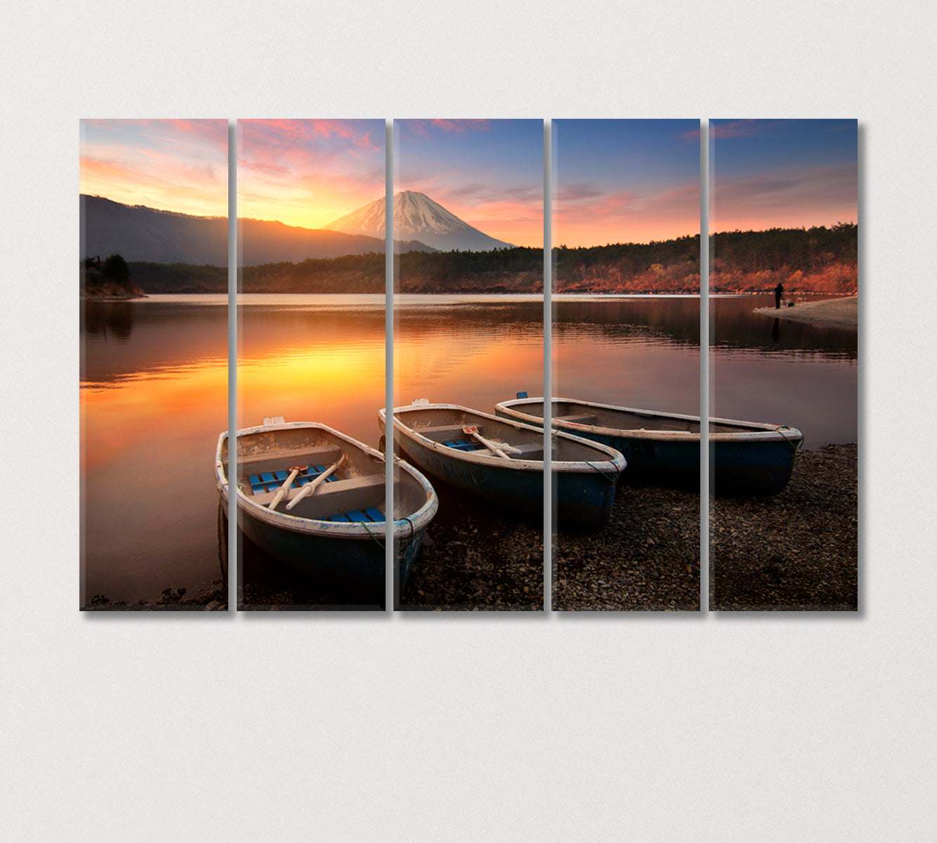 Boats Parked on the Shore of Lake Saiko Japan Canvas Print-Canvas Print-CetArt-5 Panels-36x24 inches-CetArt