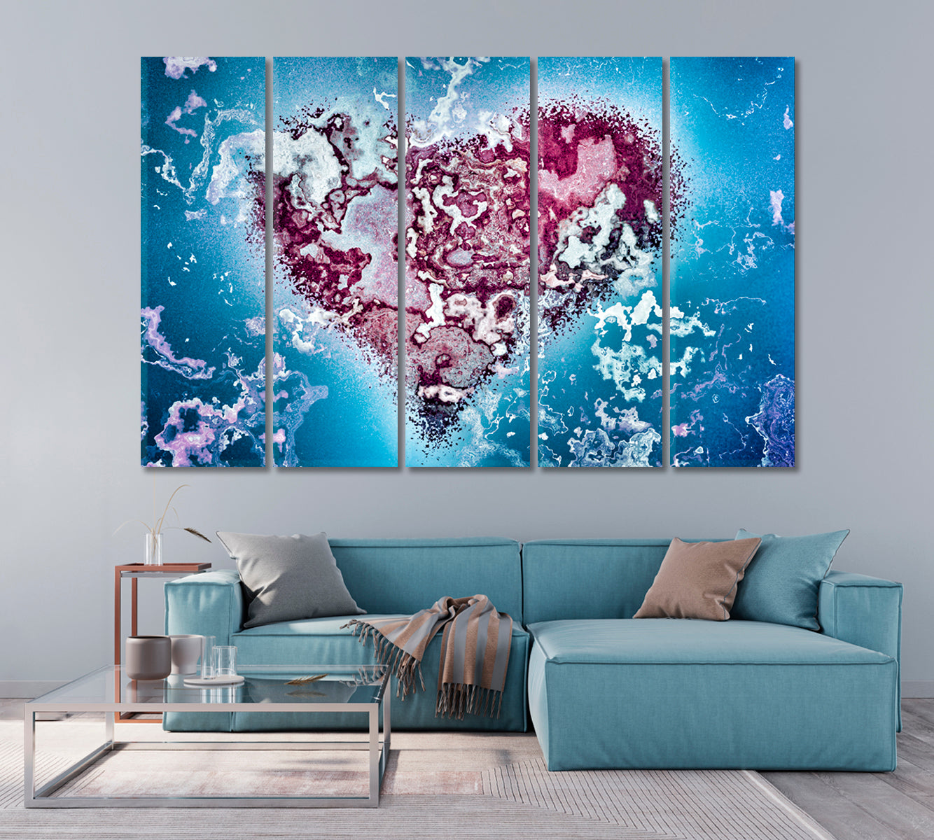 Abstract Purple Marble Heart Canvas Print-Canvas Print-CetArt-5 Panels-36x24 inches-CetArt