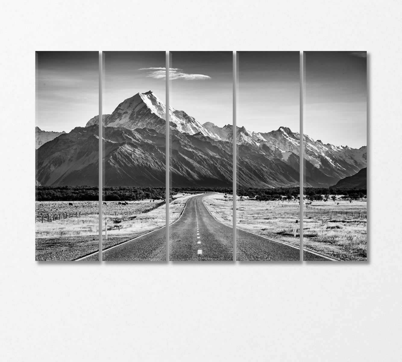 Road Leading Towards a Large Snow Capped Mountain Canvas Print-Canvas Print-CetArt-5 Panels-36x24 inches-CetArt