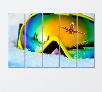 Reflection of Flying Plane in Ski Mask Canvas Print-Canvas Print-CetArt-5 Panels-36x24 inches-CetArt