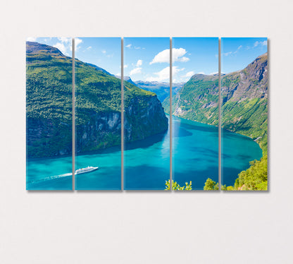 Geiranger Fjord with Cruise Ship Norway Canvas Print-Canvas Print-CetArt-5 Panels-36x24 inches-CetArt