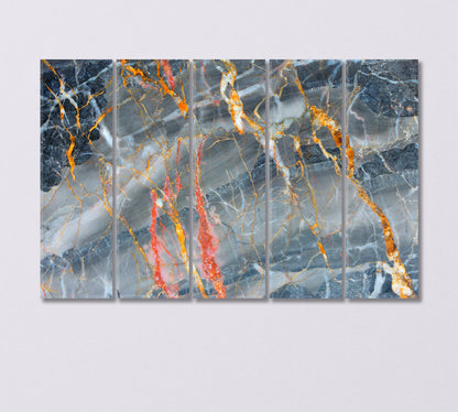 Gray Marble with Yellow and Red Strokes Canvas Print-Canvas Print-CetArt-5 Panels-36x24 inches-CetArt