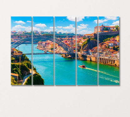 Porto Town on Douro River Portugal Canvas Print-Canvas Print-CetArt-5 Panels-36x24 inches-CetArt