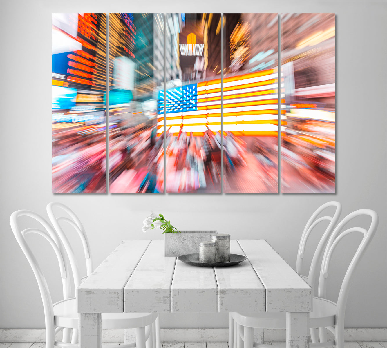 Blurred Background of New York Street with American Flag Canvas Print-Canvas Print-CetArt-5 Panels-36x24 inches-CetArt