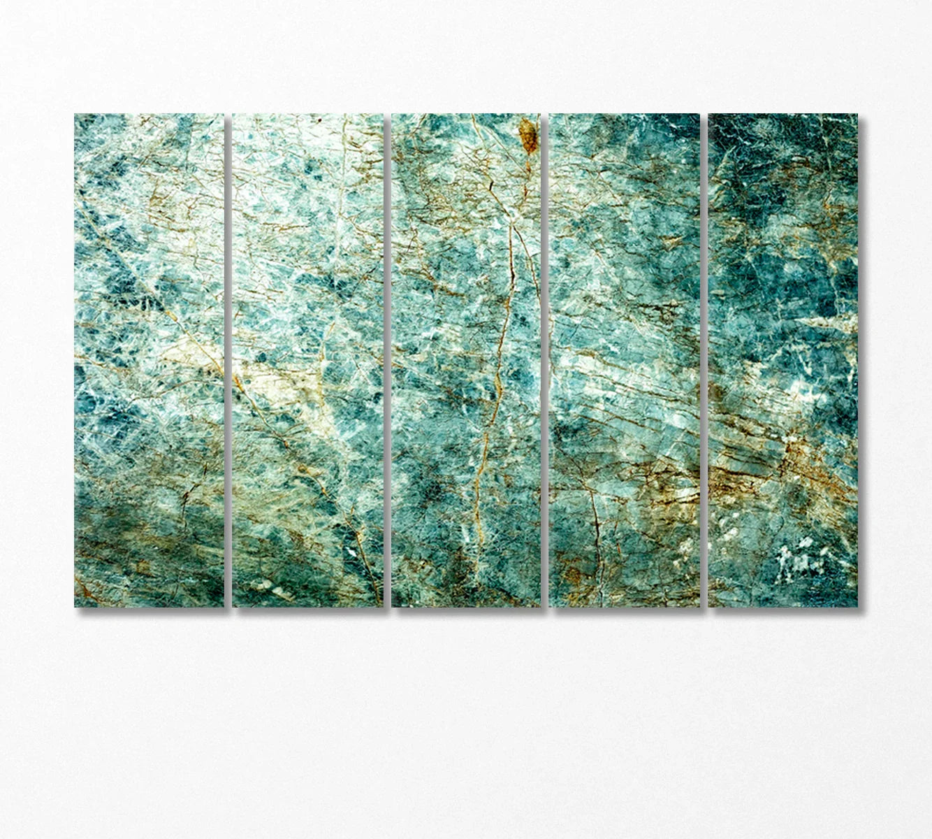 Five-panel wall art version — multi-panel teal and gold abstract for large spaces