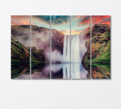 The Breathtaking Beauty of Skogafoss Falls Iceland Canvas Print-Canvas Print-CetArt-5 Panels-36x24 inches-CetArt