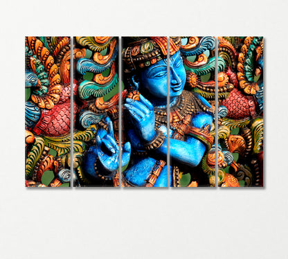 Blue Krishna Statue Canvas Print-Canvas Print-CetArt-5 Panels-36x24 inches-CetArt