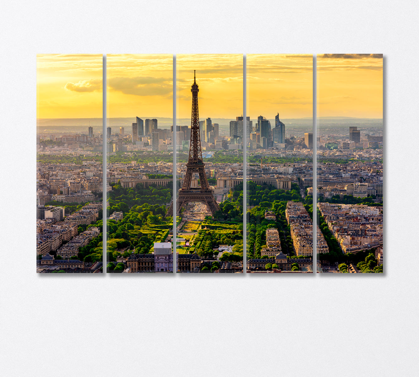 Skyline of Paris with Eiffel Tower at Sunset Canvas Print-Canvas Print-CetArt-5 Panels-36x24 inches-CetArt
