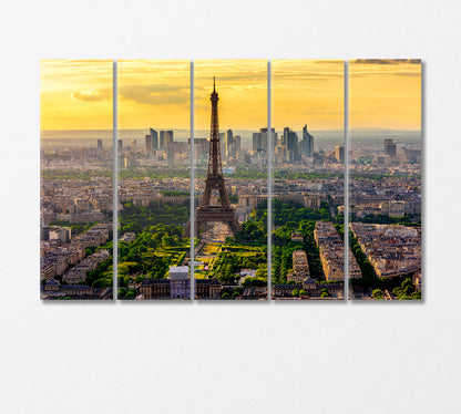 Skyline of Paris with Eiffel Tower at Sunset Canvas Print-Canvas Print-CetArt-5 Panels-36x24 inches-CetArt