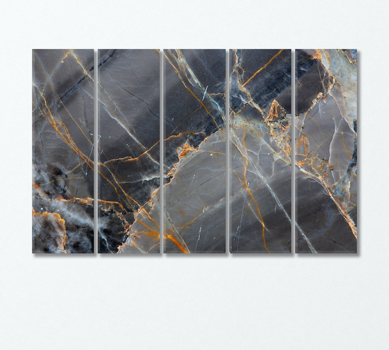 Yellow White Pattern on Dark Gray Marble Canvas Print-Canvas Print-CetArt-5 Panels-36x24 inches-CetArt