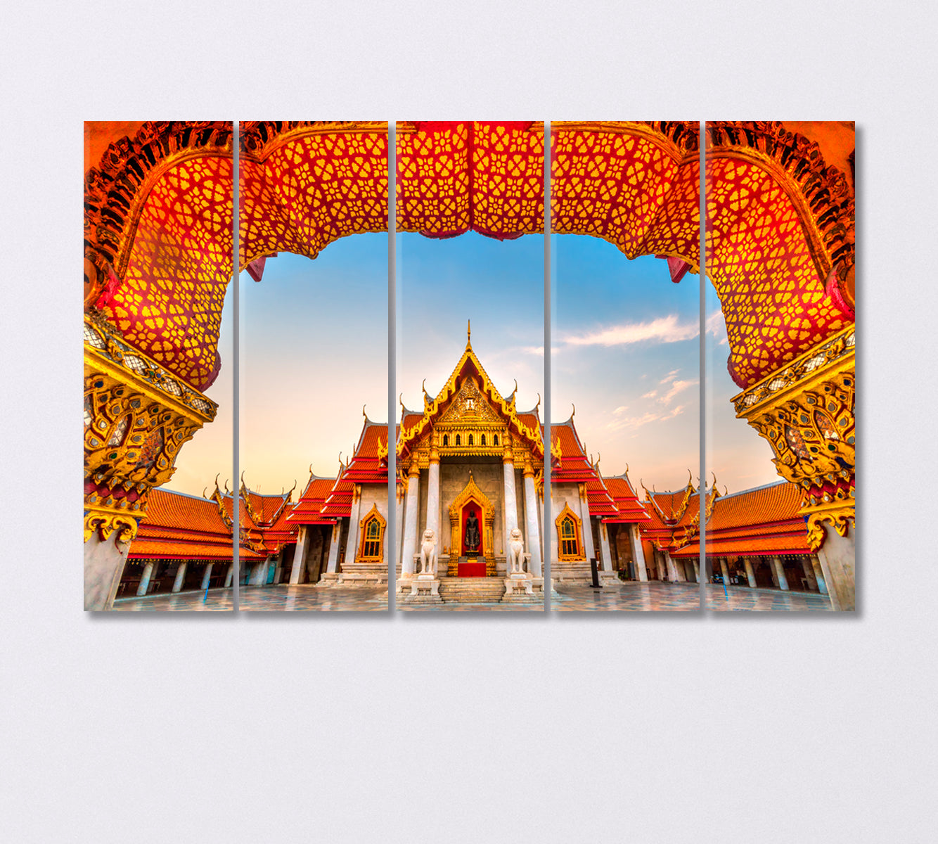 Marble Temple Wat Benchamabophit Dusitwanaram Bangkok Canvas Print-Canvas Print-CetArt-5 Panels-36x24 inches-CetArt