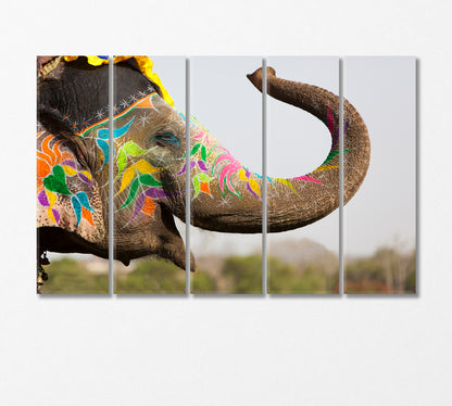 Decorated Elephant at the Annual Elephant Festival in Jaipur India Canvas Print-Canvas Print-CetArt-5 Panels-36x24 inches-CetArt