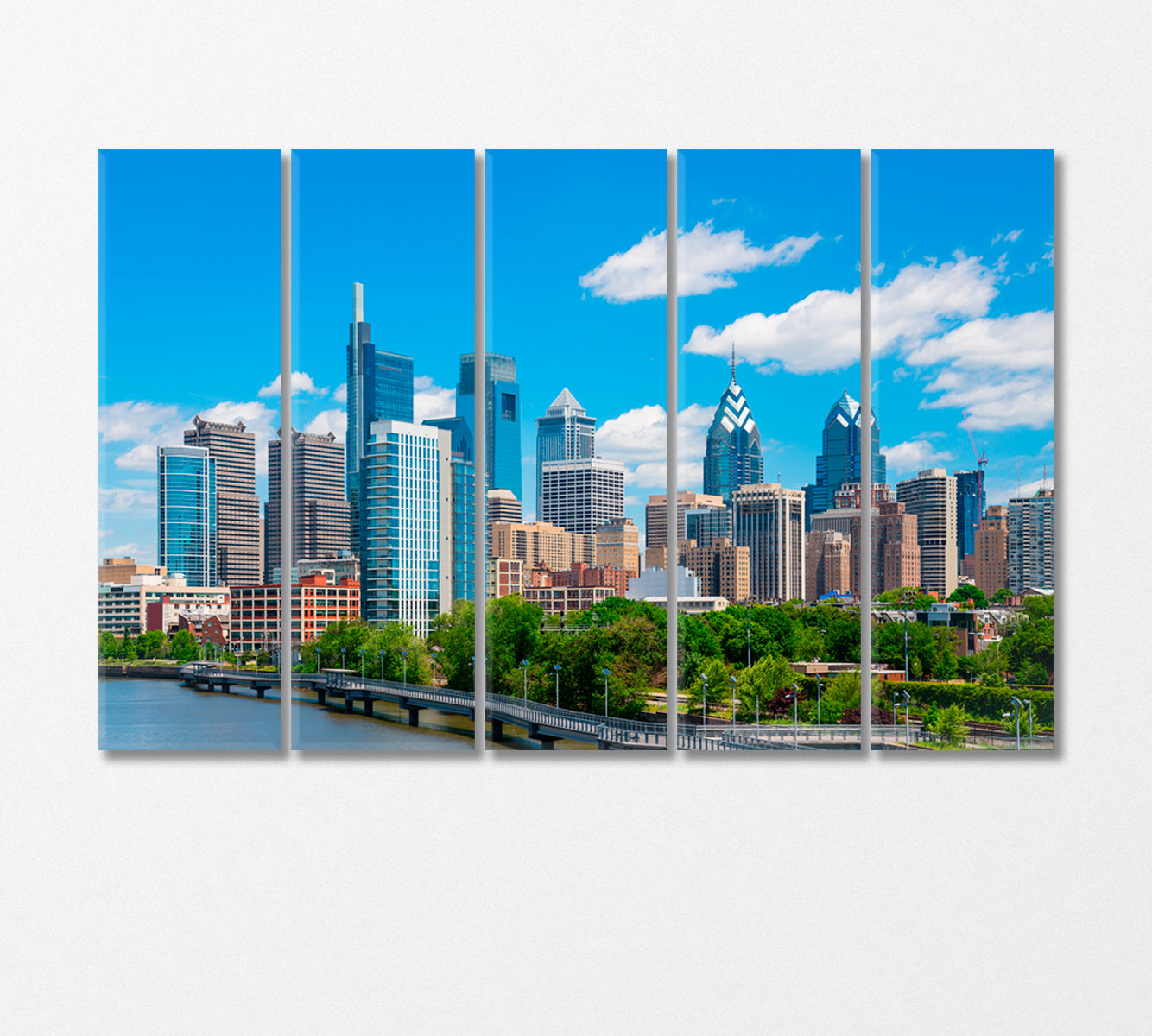 Clear Blue Skies over Philadelphia High Rises Canvas Print-Canvas Print-CetArt-5 Panels-36x24 inches-CetArt