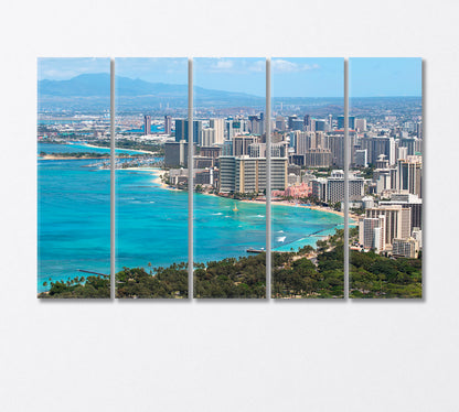 Skyscrapers at Waikiki Beach Hawaii Canvas Print-Canvas Print-CetArt-5 Panels-36x24 inches-CetArt