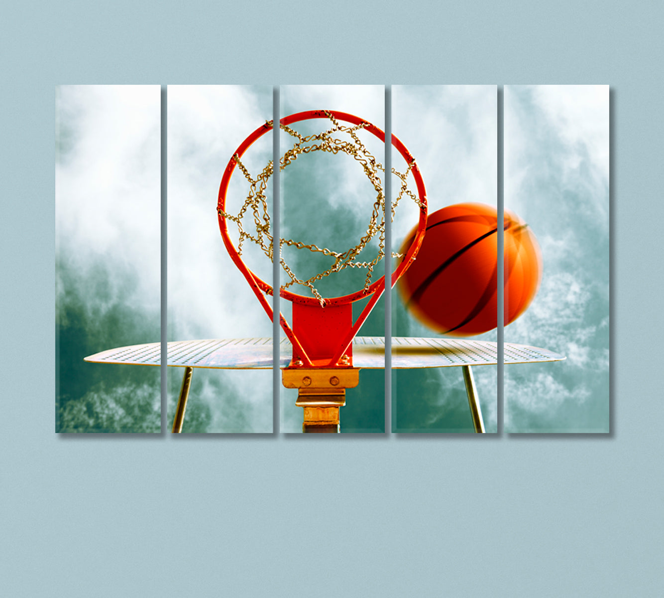 Basketball Ball Flies into a Ring Canvas Print-Canvas Print-CetArt-5 Panels-36x24 inches-CetArt