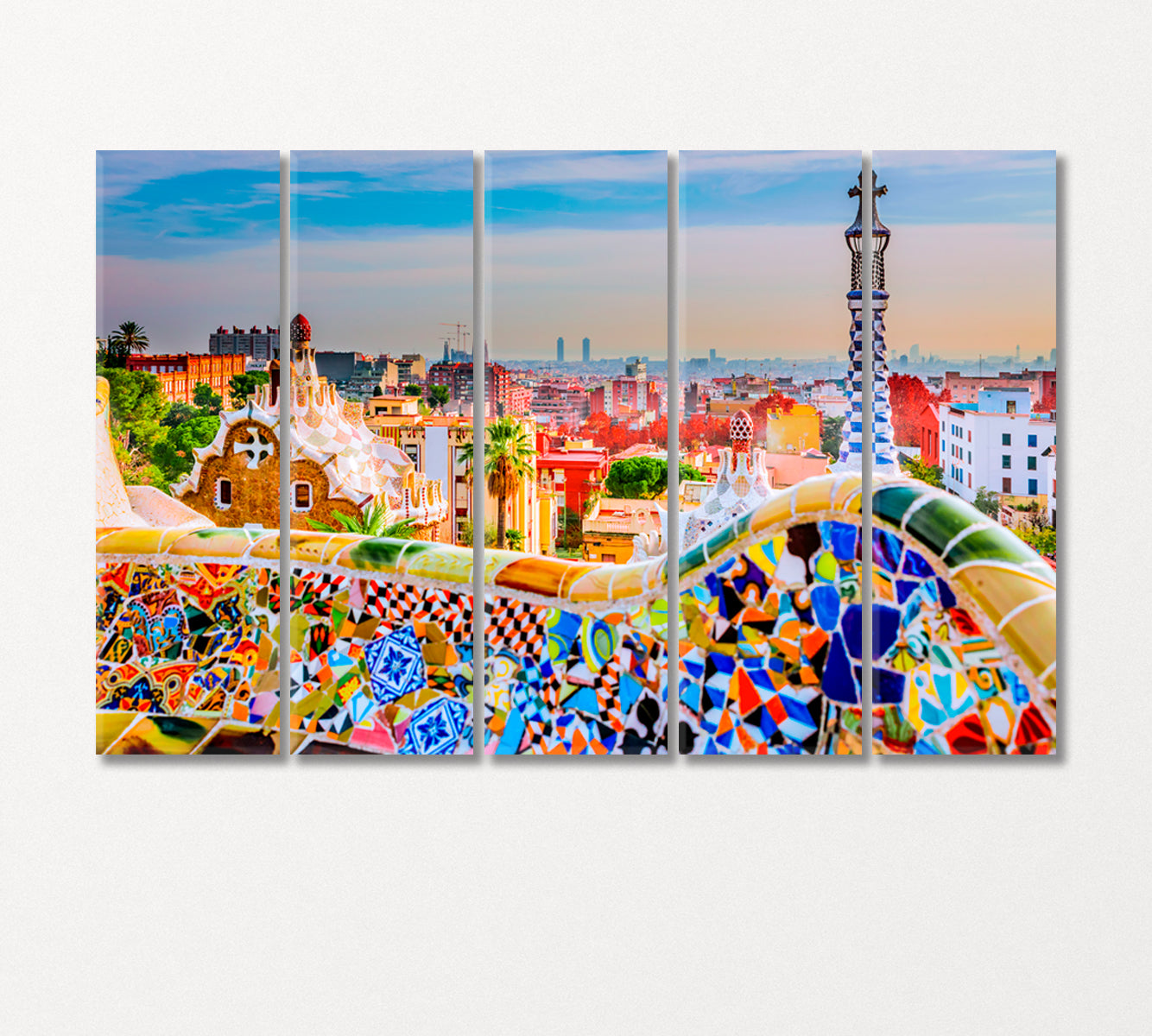 Colorful Park Guell Barcelona Spain Canvas Print-Canvas Print-CetArt-5 Panels-36x24 inches-CetArt