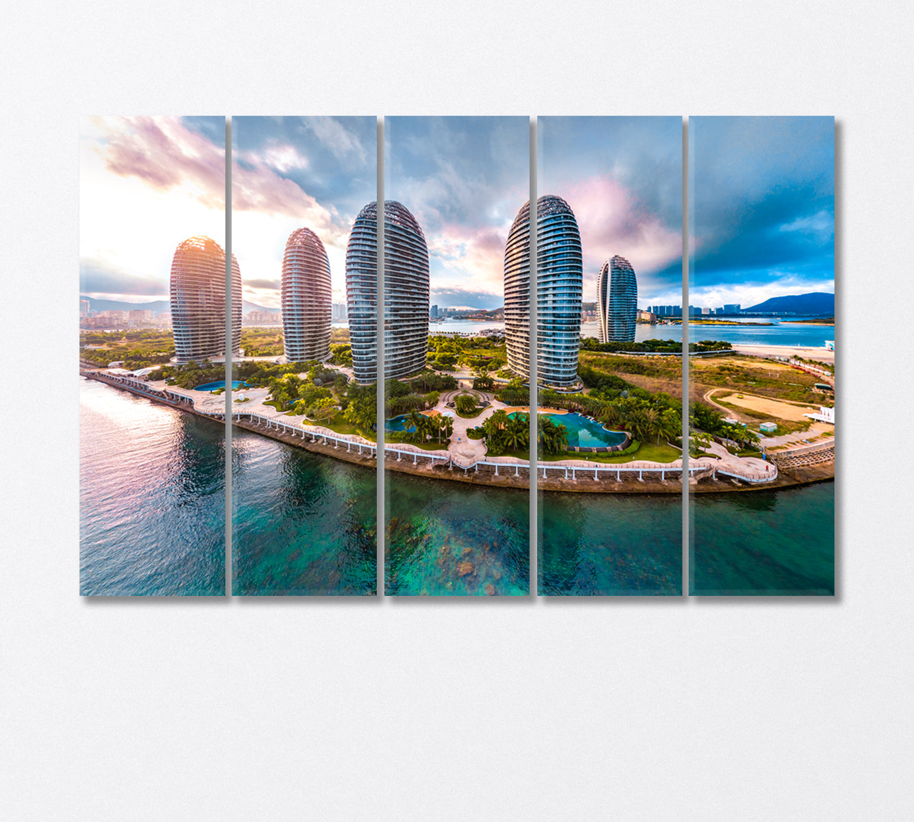 Modern Architecture Buildings on Sanya Phoenix Island China Canvas Print-Canvas Print-CetArt-5 Panels-36x24 inches-CetArt