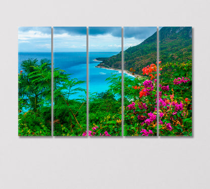 Natural Wild Landscape with Azure Sea Ocean Water Dominican Republic Canvas Print-Canvas Print-CetArt-5 Panels-36x24 inches-CetArt