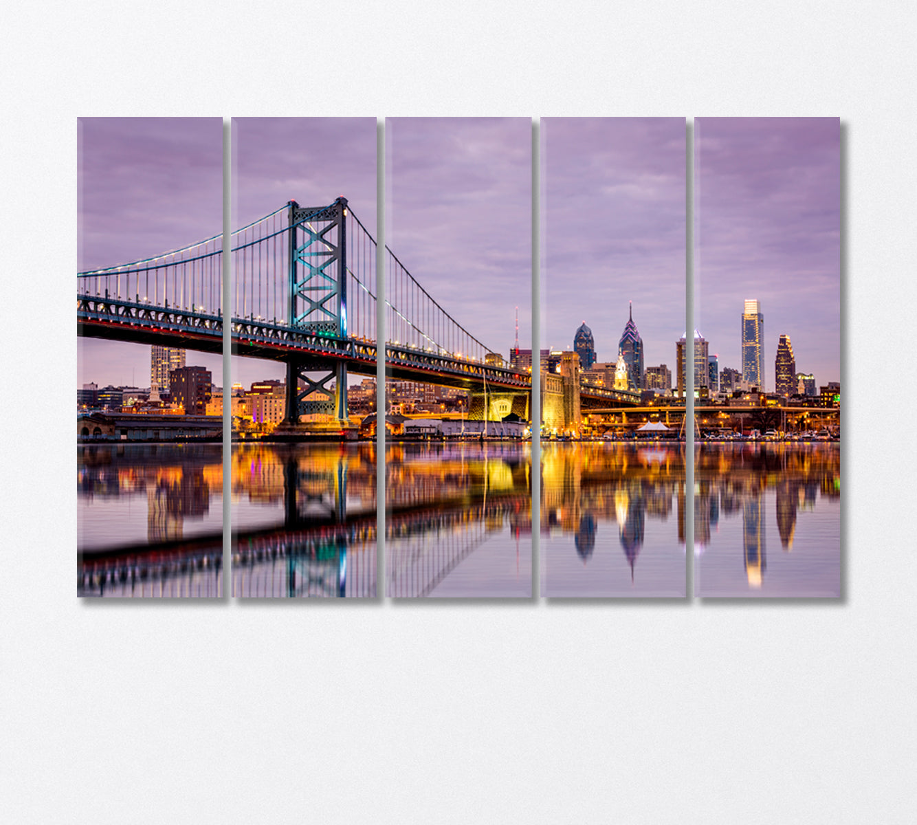 Ben Franklin Bridge and Philadelphia Skyline Canvas Print-Canvas Print-CetArt-5 Panels-36x24 inches-CetArt