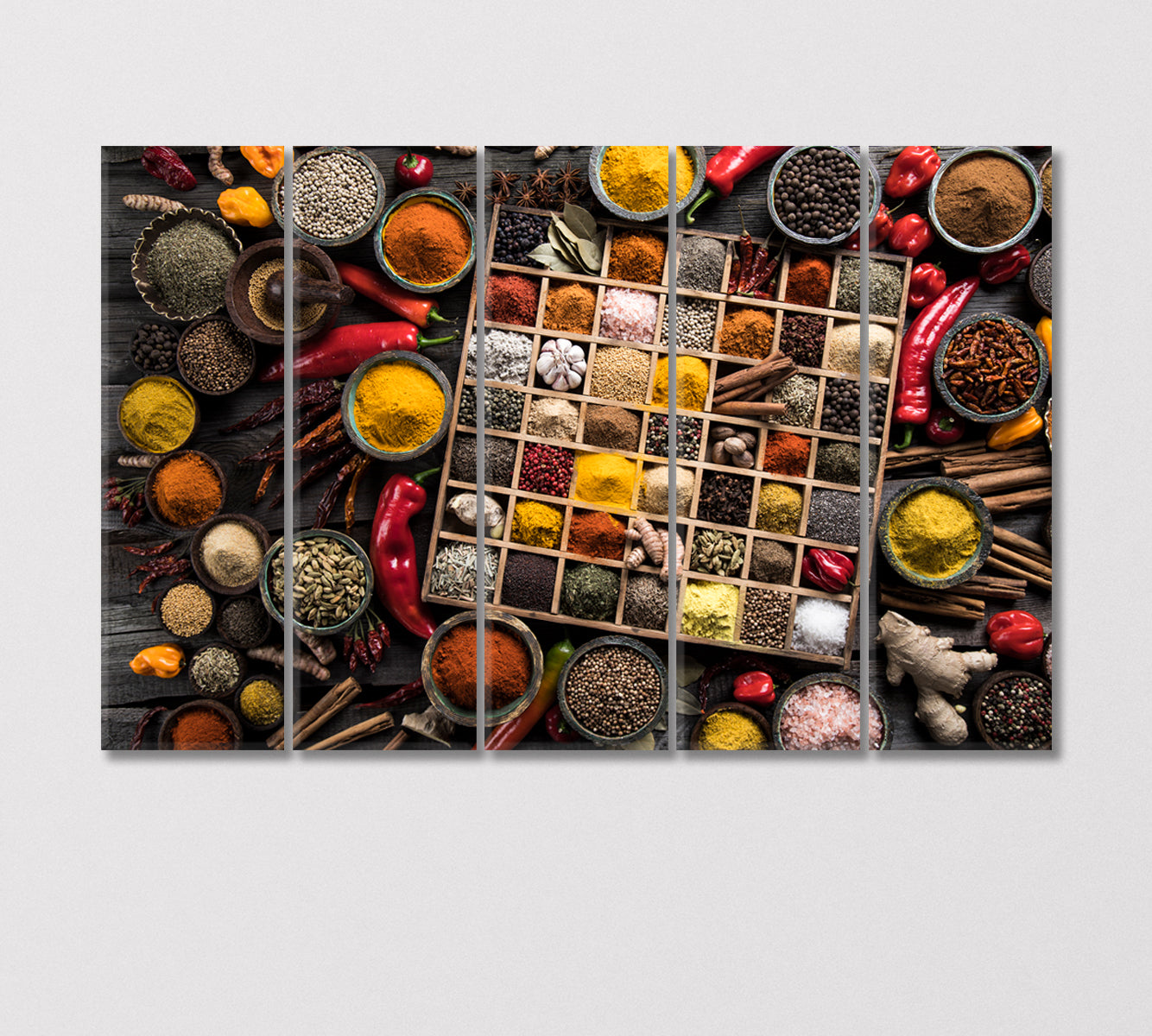 Variety of Spices and Herbs Canvas Print-Canvas Print-CetArt-5 Panels-36x24 inches-CetArt