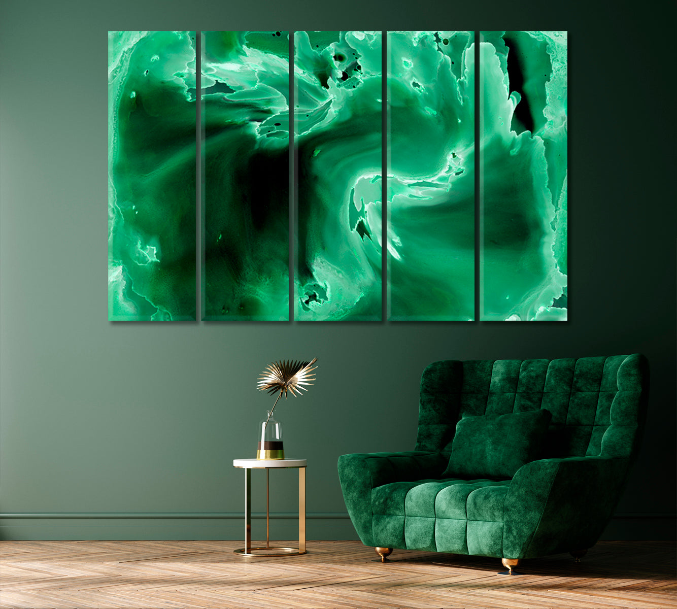 Abstract Waves of Green Marble Canvas Print-Canvas Print-CetArt-1 Panel-24x16 inches-CetArt