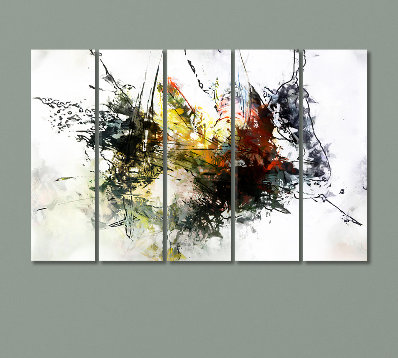 Splashing Yellow Black and Red Ink Canvas Print-Canvas Print-CetArt-5 Panels-36x24 inches-CetArt