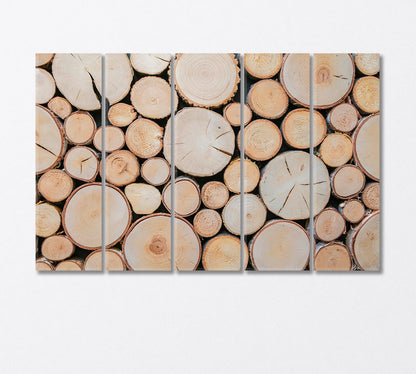 Round Wood Logs Close Up Canvas Print-Canvas Print-CetArt-5 Panels-36x24 inches-CetArt