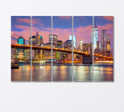 Manhattan Skyscrapers and Brooklyn Bridge Canvas Print-Canvas Print-CetArt-5 Panels-36x24 inches-CetArt