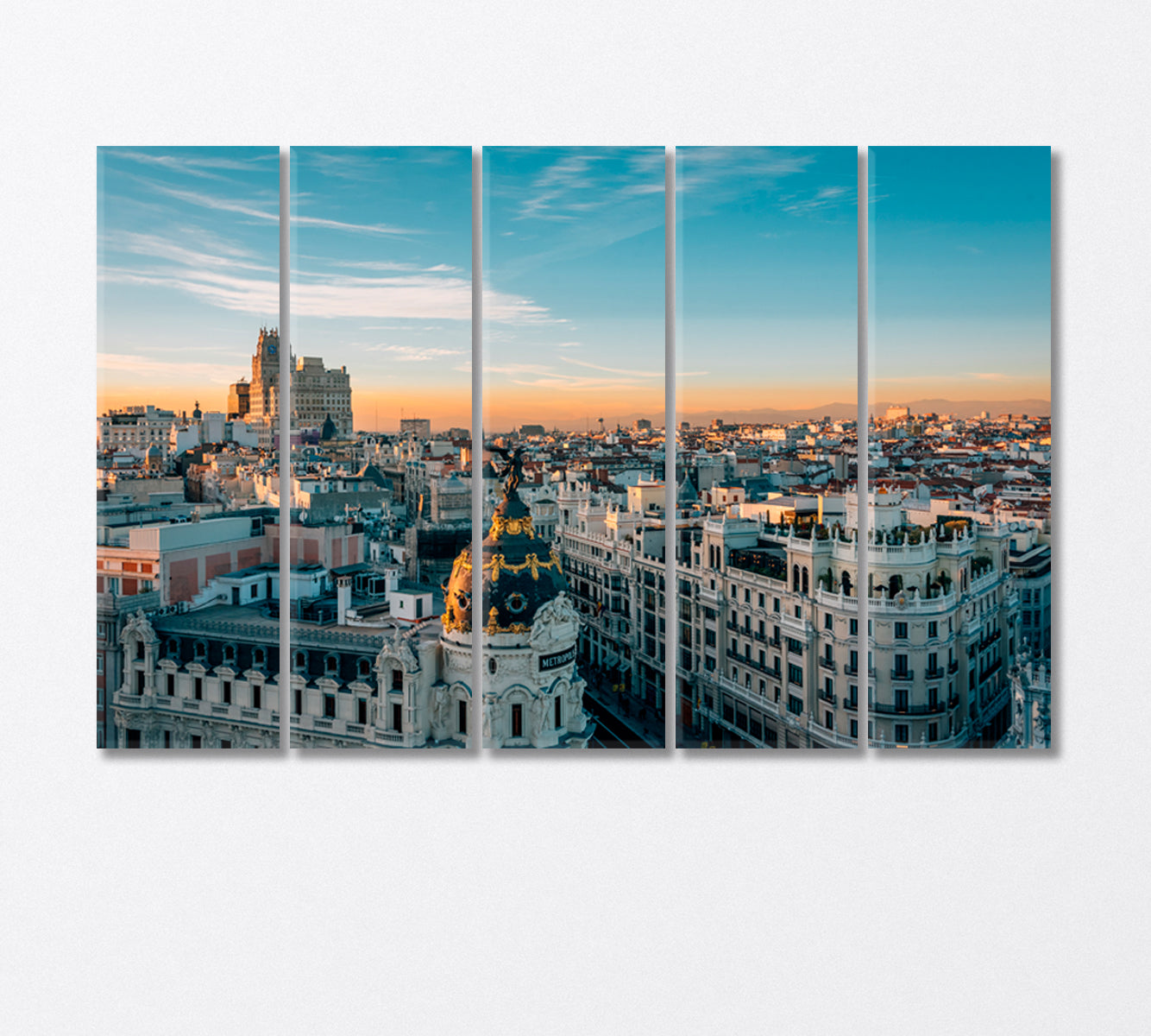 Metropolis Building and Gran Via Madrid Spain Canvas Print-Canvas Print-CetArt-5 Panels-36x24 inches-CetArt