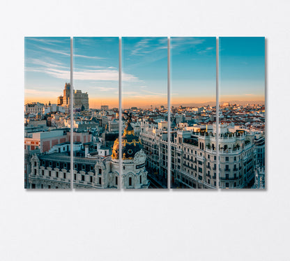 Metropolis Building and Gran Via Madrid Spain Canvas Print-Canvas Print-CetArt-5 Panels-36x24 inches-CetArt