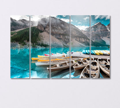 Canoe on the Lake in Banff National Park Canada Canvas Print-Canvas Print-CetArt-5 Panels-36x24 inches-CetArt