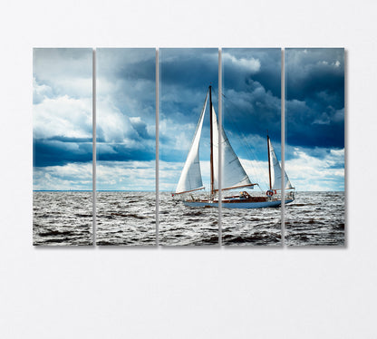 Vintage Wooden Sailboat in Opensea Canvas Print-Canvas Print-CetArt-5 Panels-36x24 inches-CetArt