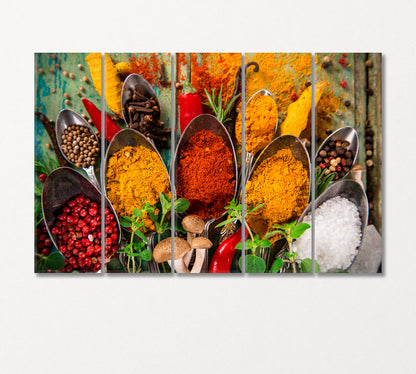 Assorted Spices in Tablespoons Canvas Print-CetArt-5 Panels-36x24 inches-CetArt