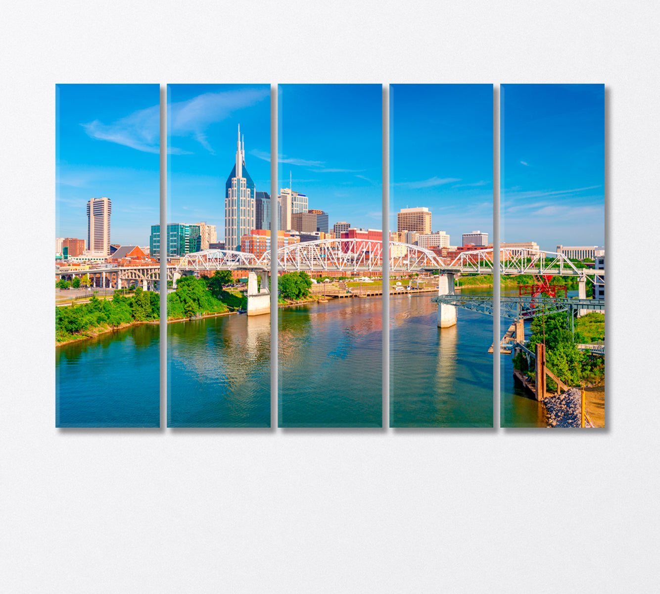 Nashville City on the Cumberland River USA Canvas Print-Canvas Print-CetArt-5 Panels-36x24 inches-CetArt