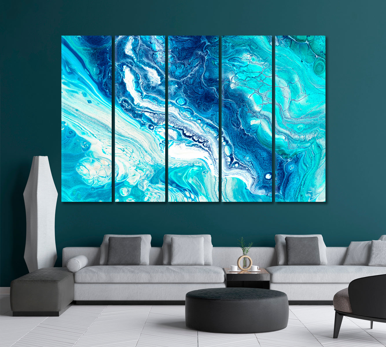 Creative Abstract Bubbles with Blue Swirls Canvas Print-Canvas Print-CetArt-5 Panels-36x24 inches-CetArt