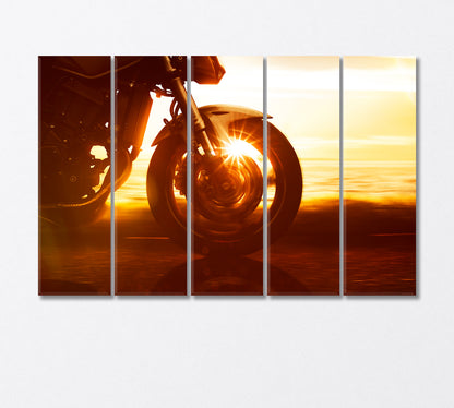 Motorcycle on the Coastal Road at Sunset Canvas Print-Canvas Print-CetArt-5 Panels-36x24 inches-CetArt