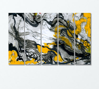 Yellow and Black Ink on White Marble Canvas Print-Canvas Print-CetArt-5 Panels-36x24 inches-CetArt