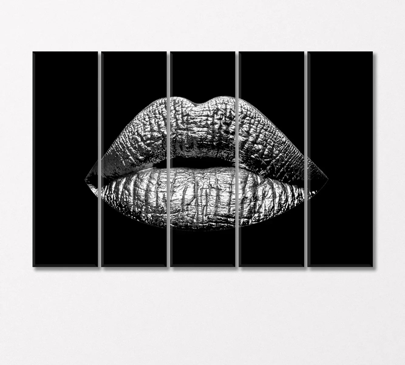 Five-panel version of Abstract Black and White Lips Canvas Print