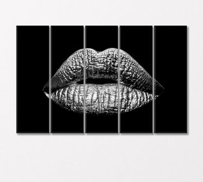 Abstract Black and White Lips Canvas Print-Artwork-CetArt-5 Panels-36x24 inches-CetArt