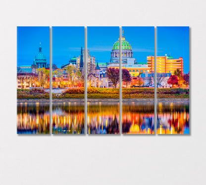 Harrisburg City on Susquehanna River USA Canvas Print-Canvas Print-CetArt-5 Panels-36x24 inches-CetArt