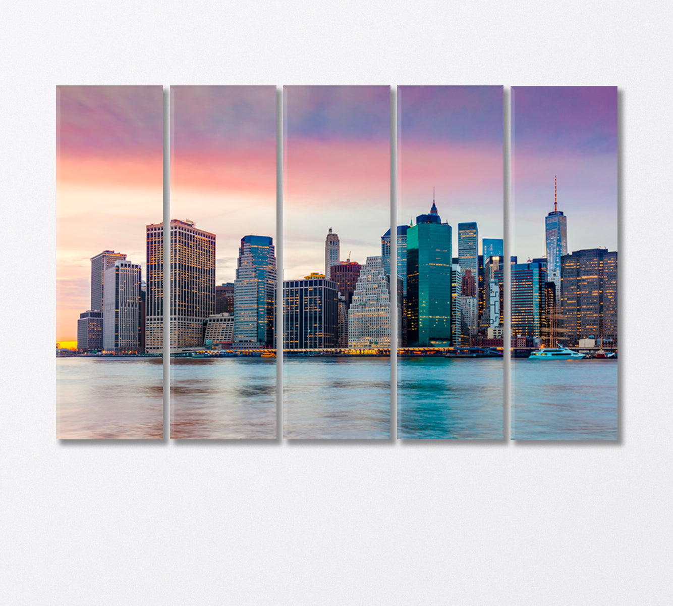 Sunset over Manhattan Skyscrapers Canvas Print-Canvas Print-CetArt-5 Panels-36x24 inches-CetArt