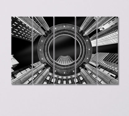 Bottom View of New York City Skyscrapers in Black White Canvas Print-Canvas Print-CetArt-5 Panels-36x24 inches-CetArt
