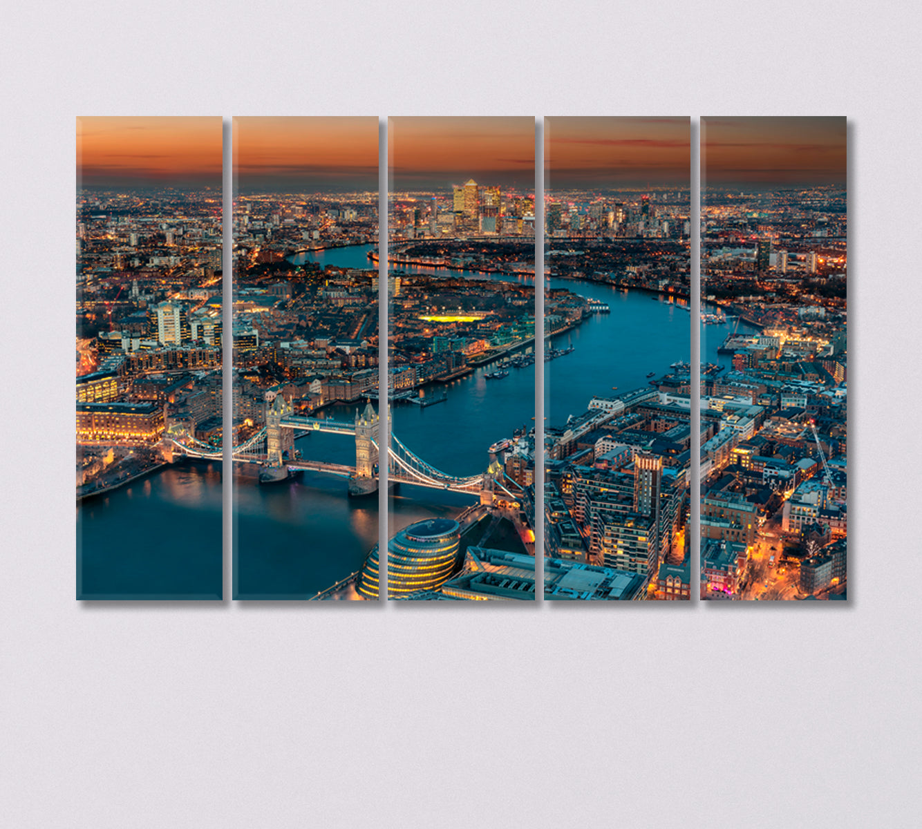 Aerial View of London at Night Canvas Print-Canvas Print-CetArt-5 Panels-36x24 inches-CetArt