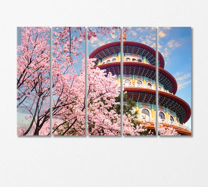 Tianyuan Temple with Sakura Blossom Taiwan Canvas Print-Canvas Print-CetArt-5 Panels-36x24 inches-CetArt