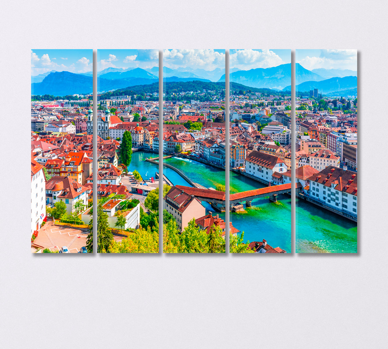 Scenic Panorama the Old Town of Lucerne Switzerland Canvas Print-Canvas Print-CetArt-5 Panels-36x24 inches-CetArt
