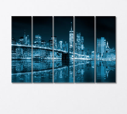 Night Reflection of the Famous Brooklyn Bridge Canvas Print-Canvas Print-CetArt-5 Panels-36x24 inches-CetArt
