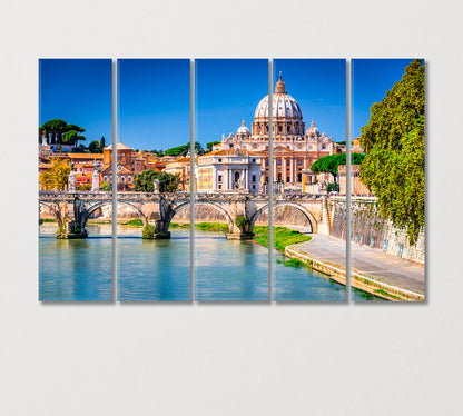 Sant Angelo Bridge and St Peter's Basilica Rome Italy Canvas Print-Canvas Print-CetArt-5 Panels-36x24 inches-CetArt