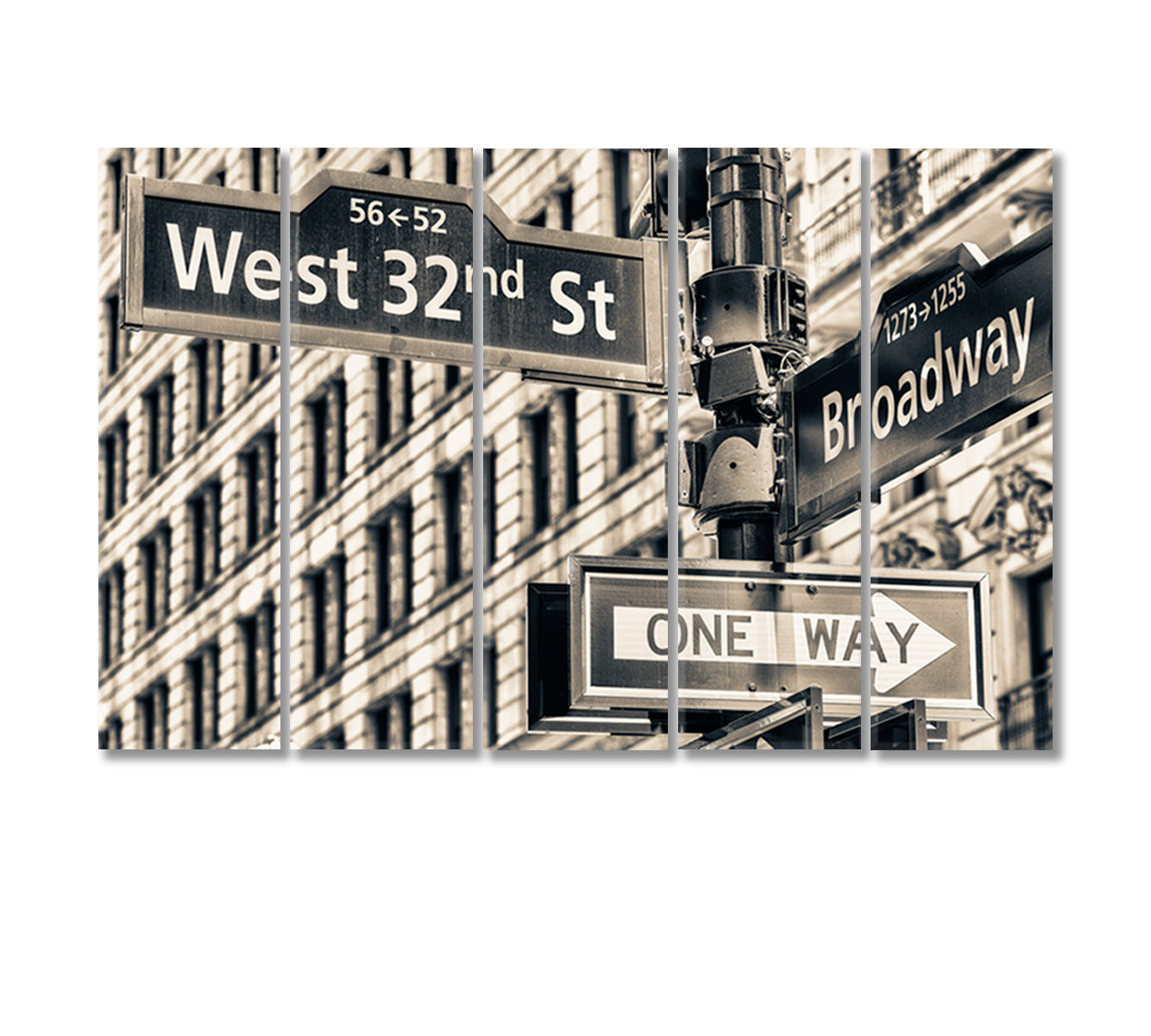 32nd Street Intersection Sign in Manhattan NY Canvas Print-Canvas Print-CetArt-5 Panels-36x24 inches-CetArt