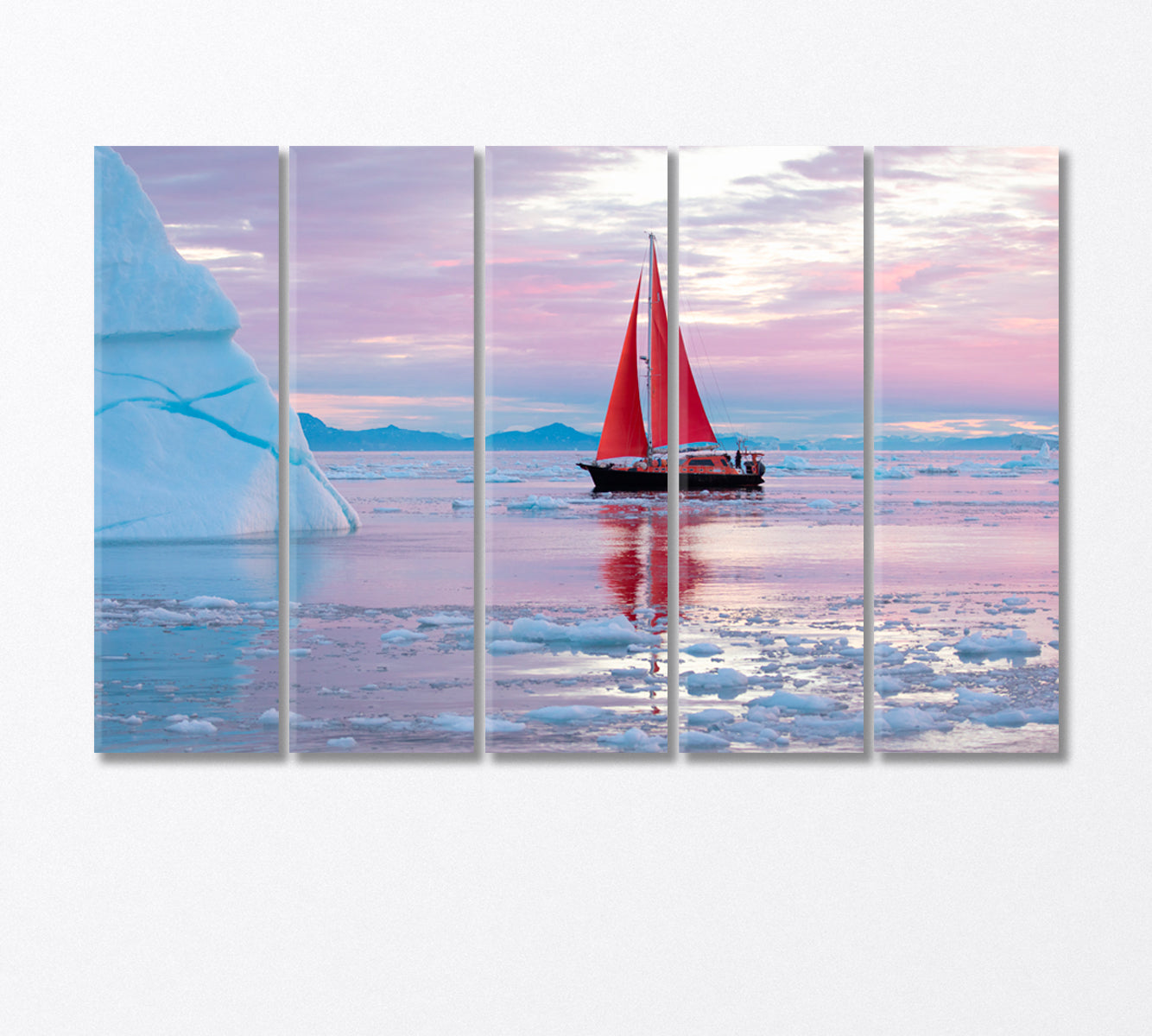 Red Sailboat Near Massive Iceberg Greenland Canvas Print-Canvas Print-CetArt-5 Panels-36x24 inches-CetArt